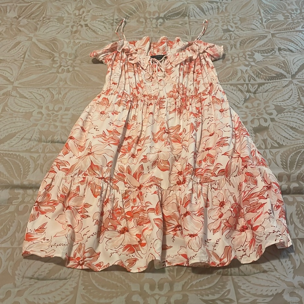 J. Crew White Dress with Coral Floral Print